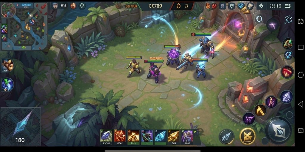 Screenshot gameplay CK789 menampilkan aksi pertarungan tim MOBA.