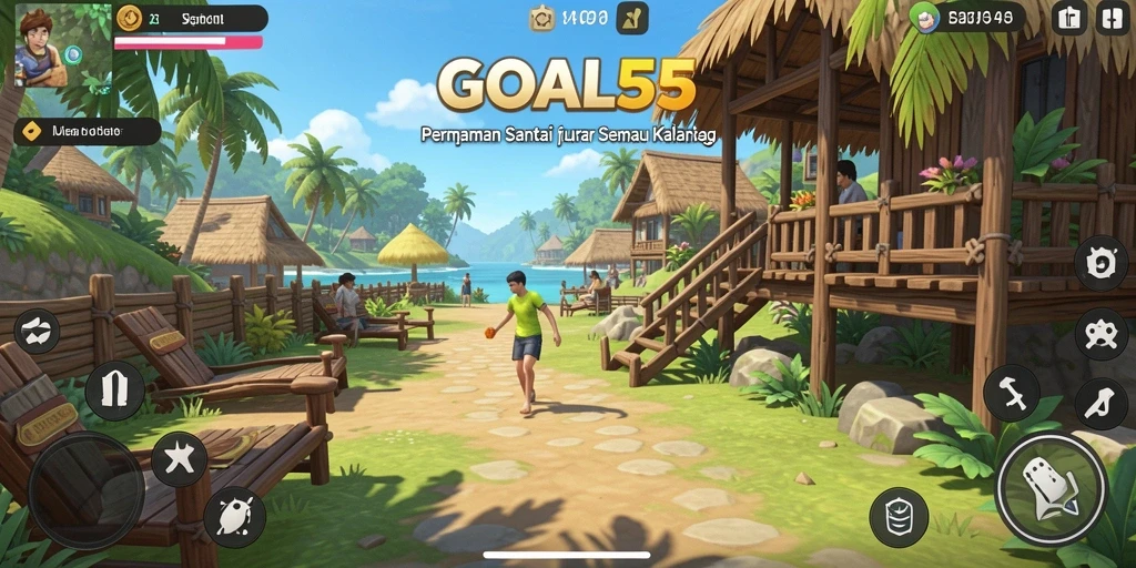 Screenshot menunjukkan gameplay seru GOAL55 dengan grafik warna-warni.
