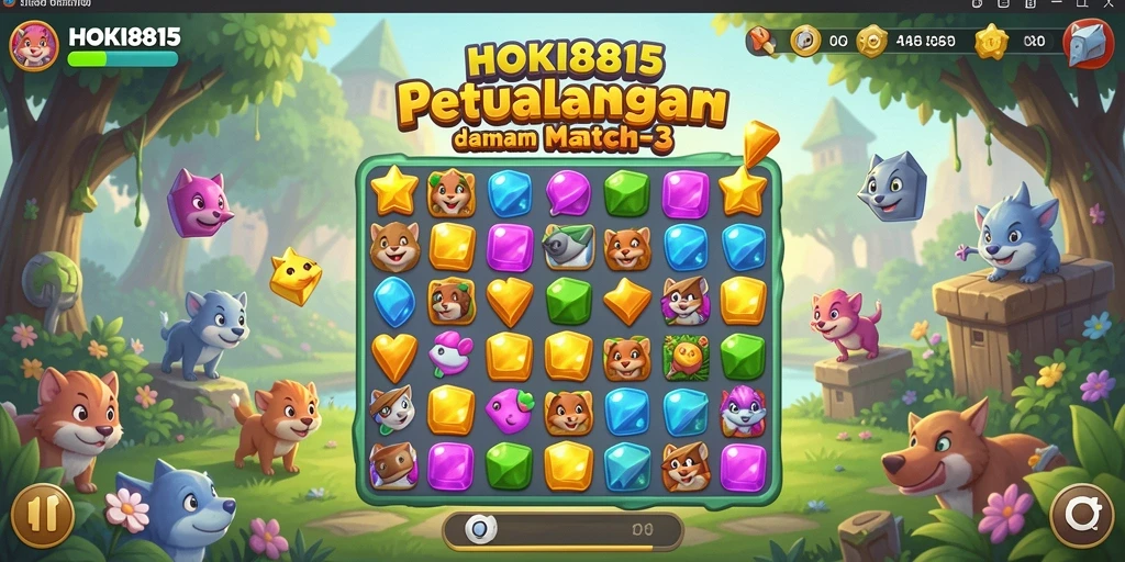 Tangkapan layar gameplay HOKI8815 yang menampilkan pencocokan barang.