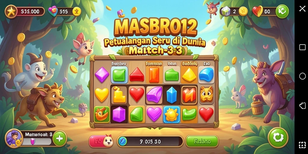 Screenshot menunjukkan gameplay seru MASBRO12 dengan kombinasi Match-3.
