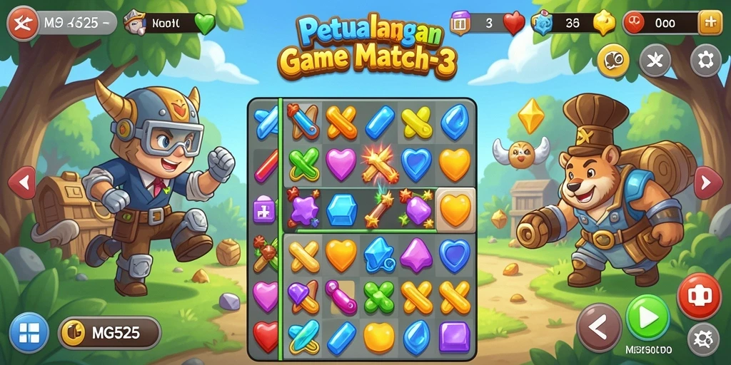 Screenshot gameplay MG525 menampilkan aksen warna-warni dan tantangan seru.