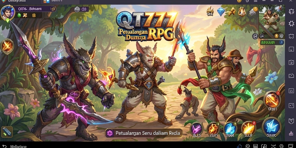 Tangkapan layar menunjukkan pertarungan epik dalam RPG QT777.