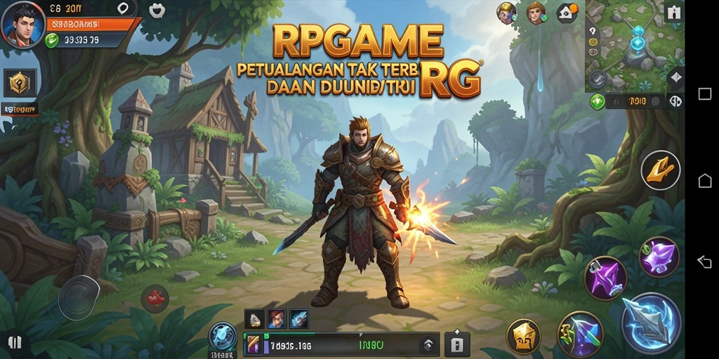 Screenshot RPGAME menampilkan karakter dalam pertarungan epic di dunia fantastis.