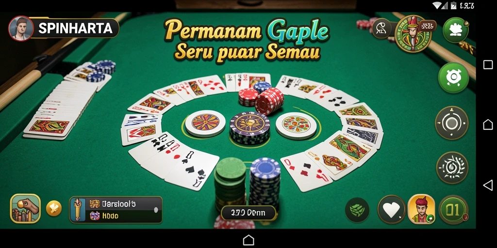 Tampilan gameplay seru SPINHARTA dengan kartu Gaple.