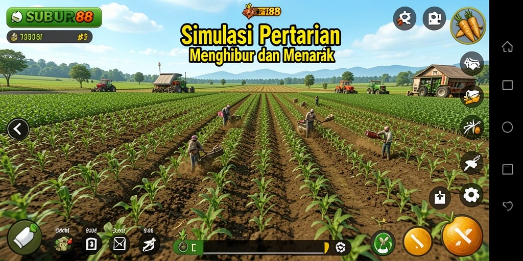 Tampilan gameplay <strong>SUBUR88</strong> yang memukau dengan beragam kegiatan pertanian.