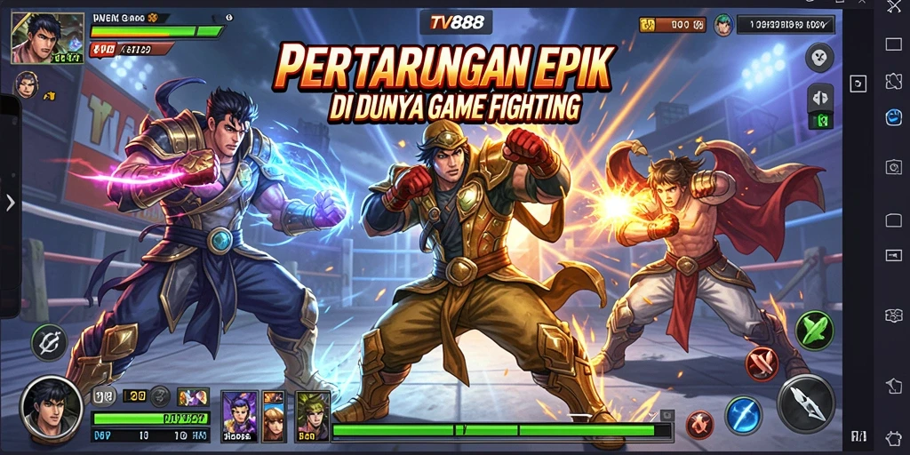 Tampilan seru pertarungan epik dalam TV888 yang menampilkan aksi karakter.