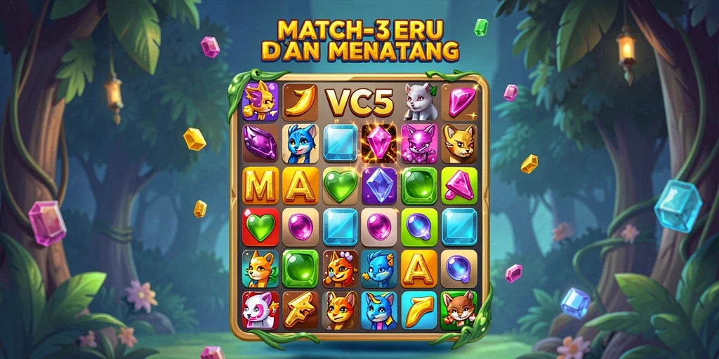 Tangkapan layar utama VC5 menampilkan gameplay Match-3 yang menantang.